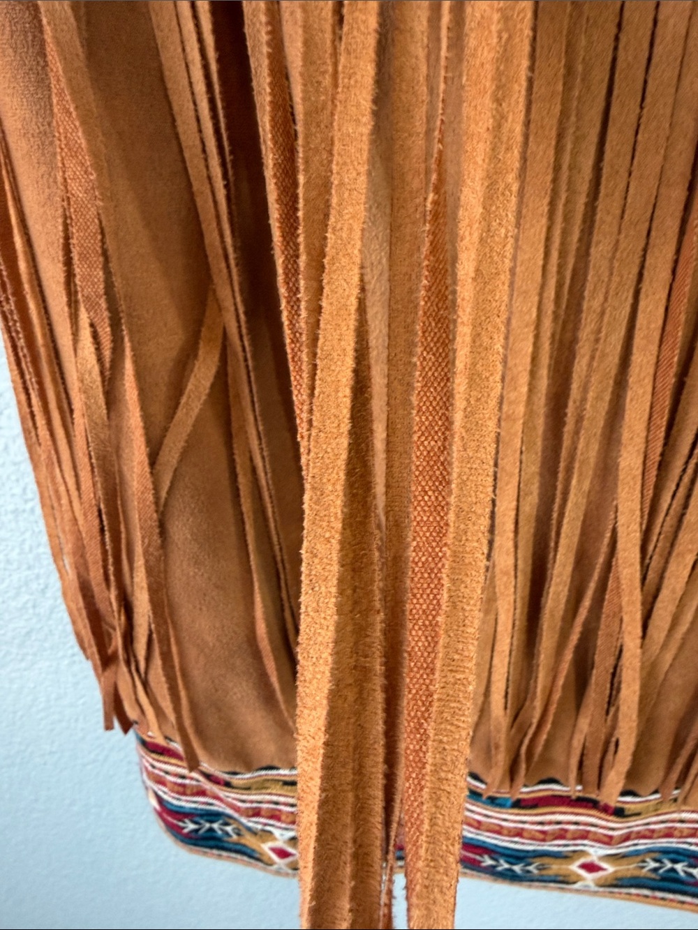Savanna Jane Rust Suede Fringe Mini Skirt with Embroidered Trim - Picture 2 of 7
